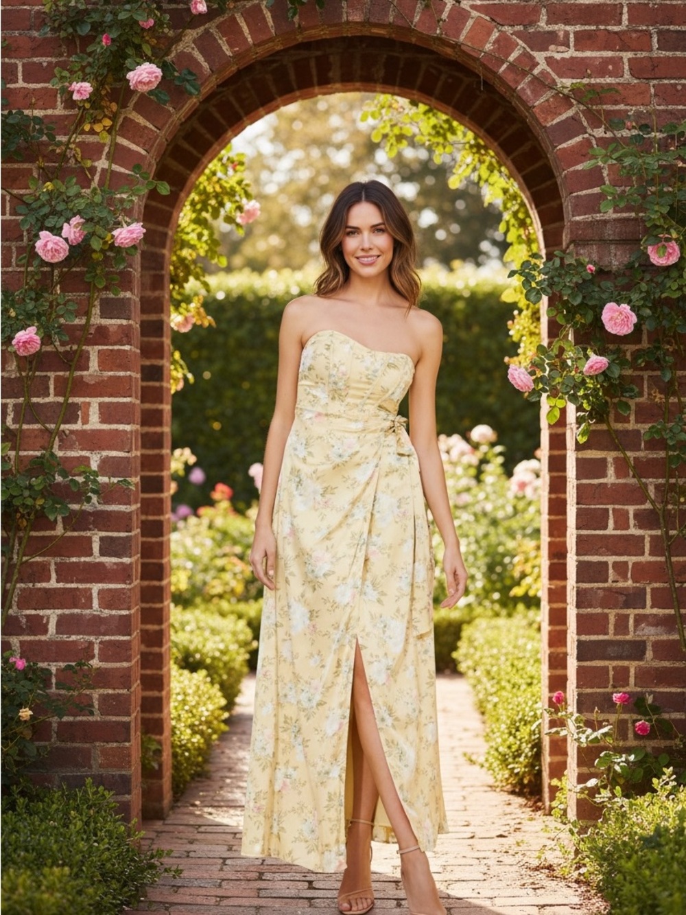 Lulu’s Strapless Corset Wrap Maxi Dress Size Large Spring Cottagecore Coquette